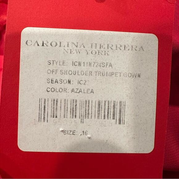 Carolina Herrera NWT Azalea Pink Off Shoulder Trumpet Evening Gown Size 16 - Picture 12 of 12